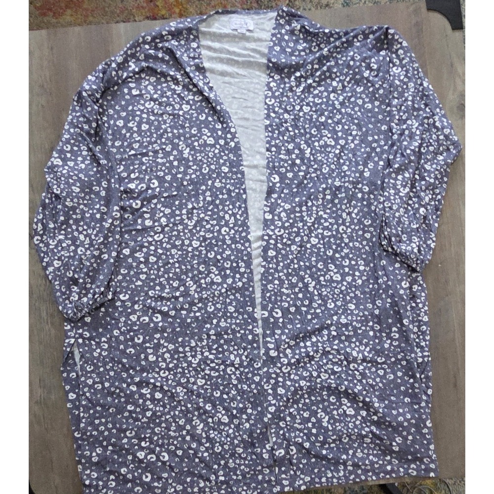 Mud Pie Blue/Gray Leopard One Size Women Long Sleeve Cardigan